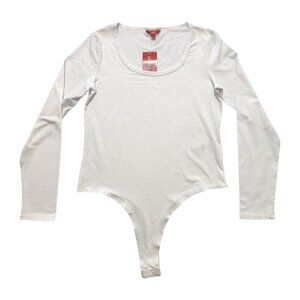 Guess Women's Long Sleeve Bodysuit Scoop Neck Stretch, Soft, White Size L